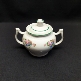 Сахарница, Дмитровский ФЗ, фарфор, деколь, V 500 мл, h 12 см, винтаж, СССР. Картинка 1